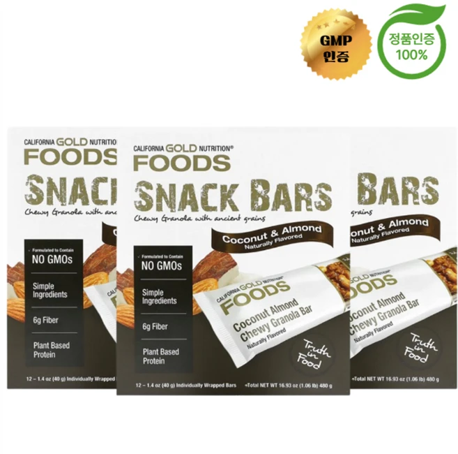 CGN 코코넛 아몬드츄이 그래놀라바 12개 각 40g(1.4oz) x 3, 3개, 40g - 쿠팡