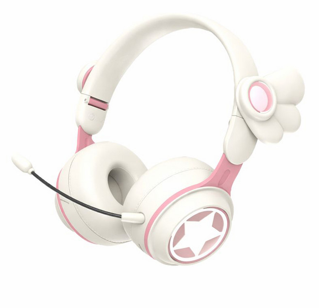 무선 헤드셋 귀여운 디자인 마이크 포함 학생 학습 게임용 헤드폰, 화이트, KE50