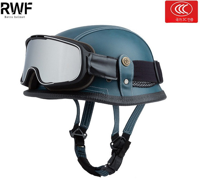 오토바이 하프페이스 헬멧 경량 바이크 레트로 스쿠터 전기차 안전 볼록형 크루즈 남녀공용, AE_블루+복고풍 안경