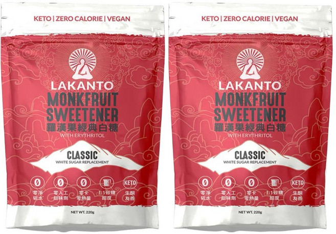 LAKANTO 羅漢果代糖 經典白糖 零卡路里 生酮友善 烘焙調味, 220g, 2個
