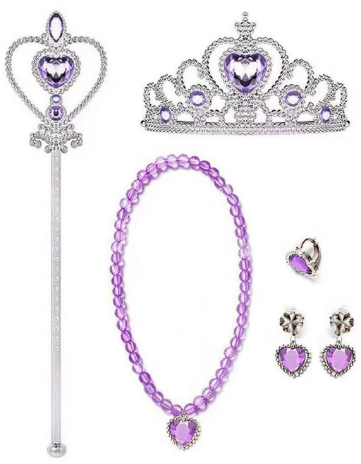 [청춘교복] 공주 생일 파티 용품 5종세트 축하 브라이덜샤워 연말 선물 소품 프린세스 코스튬 주얼리 왕관 요술봉 목걸이 액세사리, 1개, 라벤더