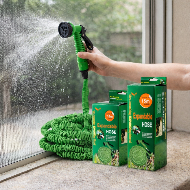 매직호스 15m 풀세트 분사기 포함 세차 원예 베란다 청소 호스, 그린 15M, 1개