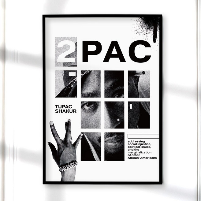 포스터월드 인테리어 포스터 빈티지 액자 감성 거실 현관 그림 투팍 TP 10, A4 사이즈(210x297mm), A4 포스터 + 블랙 액자 결합