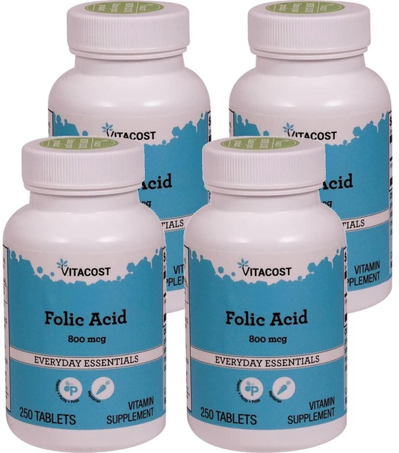 비타코스트 폴릭 애씨드 800 mcg Vitacost Folic Acid 250정, 4개 - 쿠팡