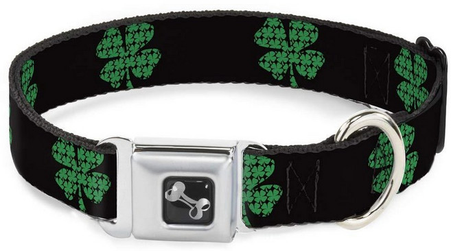 개 목걸이 안전벨트 버클 St Pats 블랙 클로버 22.9~38.5cm 너비 2.9cm