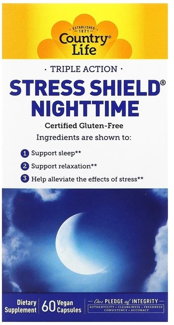 Country Life Stress Shield 나이트타임 트리플 액션 베지 캡슐 60정 Life (컨트리 라이프), 컨트리라이프 Stress Shield 나이트타임 트리플, 1개 - 쿠팡