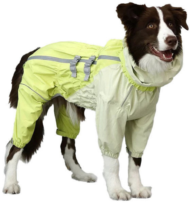 四腳大型犬防水狗狗雨衣邊牧衝鋒衣全包披金毛四季雨狗衣服連帽中, 1個, 熒光黃