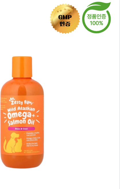 제스티 포우즈 야생 알래스카 오메가 + 연어 오일 강아지 및 고양이용 251ml, 1개