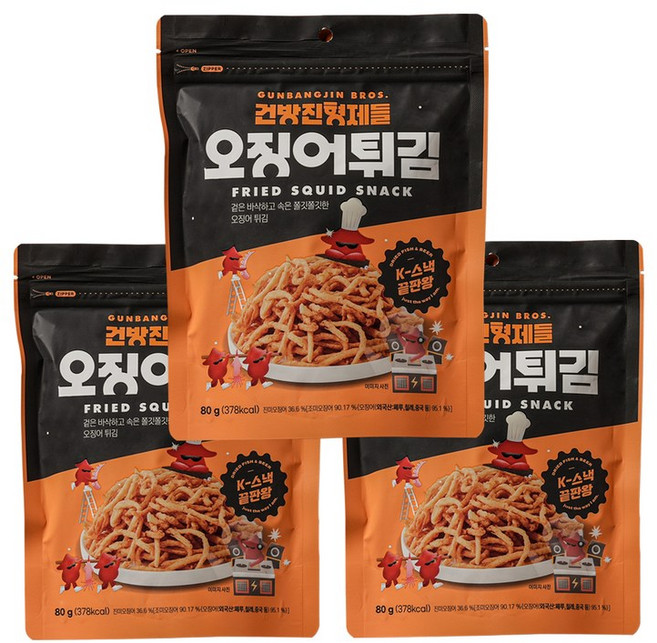 건방진형제들 후라이드 오징어튀김 진미채튀김, 3개, 80g