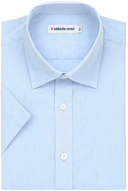 면혼방 솔리드 블루 일반핏 반소매 셔츠 UA2RS111BU