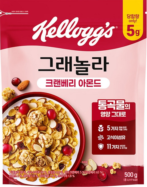 켈로그 크랜베리 아몬드 그래놀라 시리얼, 500g, 1개