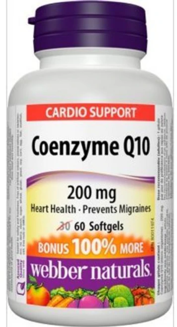 웨버 내추럴스 코엔자임 Q10 200mg 60 소프트젤 보너스 사이즈 Webber Naturals Coenzyme Q10 200 mg 60 softgels Bonus Size, 1개 - 쿠팡