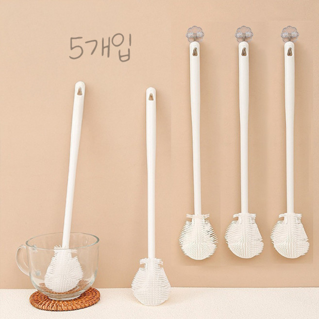 롱핸들 실리콘 컵 세척 브러시, 5개, 화이트