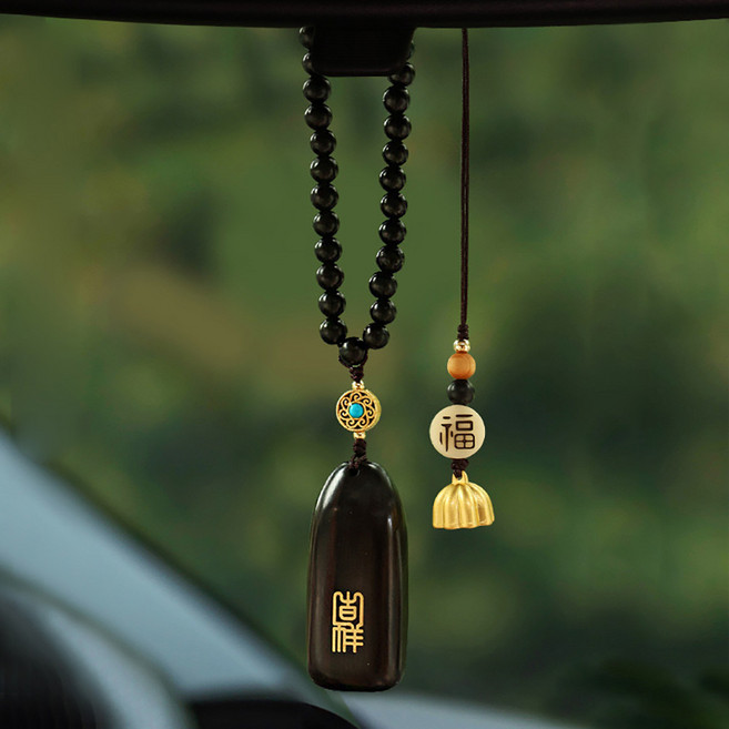 차량용 염주 액막이 무사고 기원 차걸이 재물운 나무 자동차 장식 안전운전 선물, 1개, 흑단목