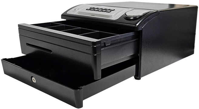 범일 디지털 2단 슬라이딩 금고 캐쉬박스 카운터용 돈통 매장 금전함 ND-350HB, 블랙