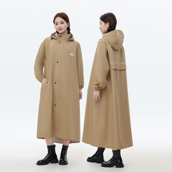 트렌치 스타일 남녀공용 방수 롱우비 골프우비, 1개, 카키