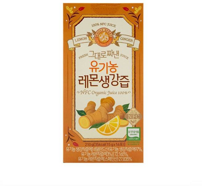 홀베리 그대로 짜낸 유기농 레몬 생강즙 14p, 210g, 6개
