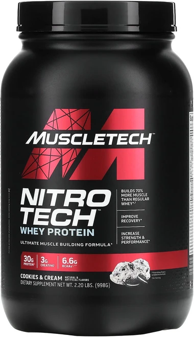 머슬테크 니트로 테크 유청 Isolate 플러스 Lean Muscle Builder 쿠키 크림 907g(2lbs), 907g, 1개 - 쿠팡