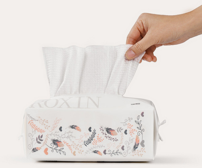 록신 순식물성 섬유 도톰한 엠보싱 패턴 팝업형 무형광 일회용 페이스타올 휴대용 다용도 수건, 1개, 100개입