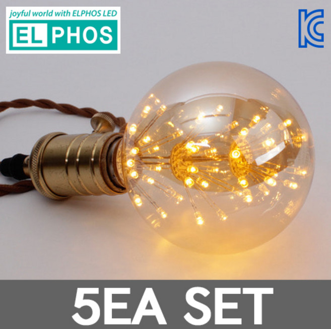 엘포스 LED 에디슨 볼 전구 눈꽃 G95 2W 세트, 5개, 전구색