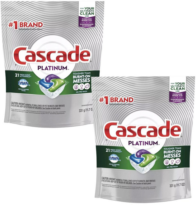 Cascade 플래티넘 프레시 향 식기세척기용 세제 21개입, 331g, 2개