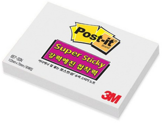 3M 포스트잇 메모 노트 강한점착용 657, 2매, WHITE