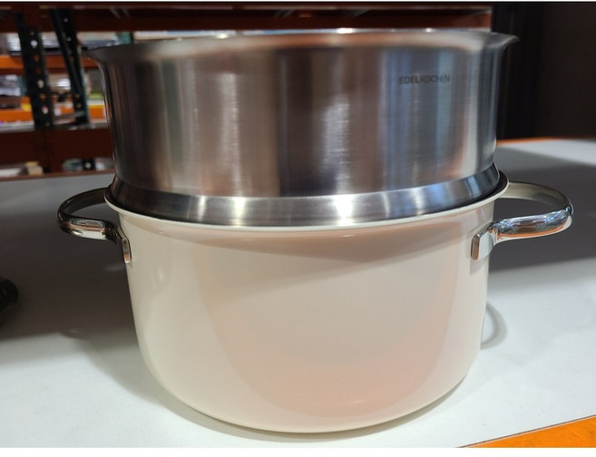 코스트코 찜기 찜통 통3중 에델코첸 냄비 + 스티머 20CM 푸어링림 세라믹 코팅 분리형, 베이지