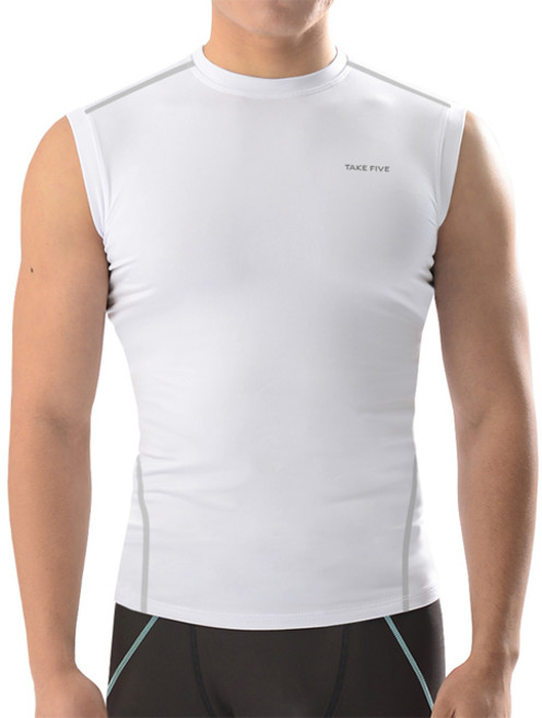 테이크파이브 남자 기능성 민소매 머슬핏 나시 스포츠이너웨어 화이트