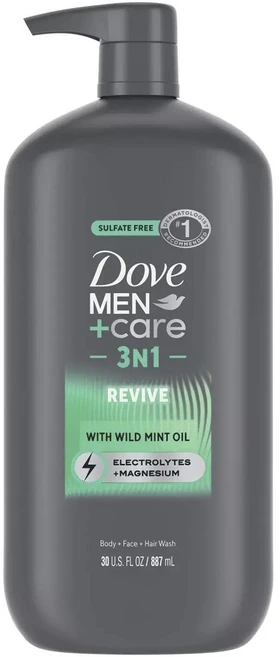 도브 멘+케어 3N1 리바이브 바디 + 페이스 + 헤어 워시 와일드 민트 오일 함유, 1개, 887ml - 쿠팡