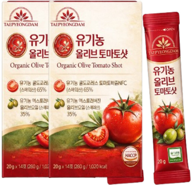 프리미엄 엑스트라버진 올리브오일 100%유기농 토마토즙 스틱형 주스 라이코펜 HACCP인증, 28개, 20g