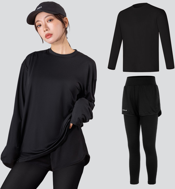 [SET] 여자 래쉬가드 상하의 세트 베이직 루즈핏 긴팔 수영복 반바지 레깅스 빅사이즈 비치웨어