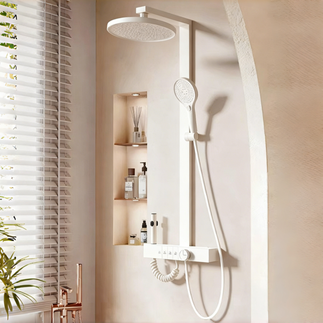 YAPOGI 크림화이트 피아노 키 항온 선반형 해바라기 샤워수전, 밀크 화이트+원형 탑 B, 1세트