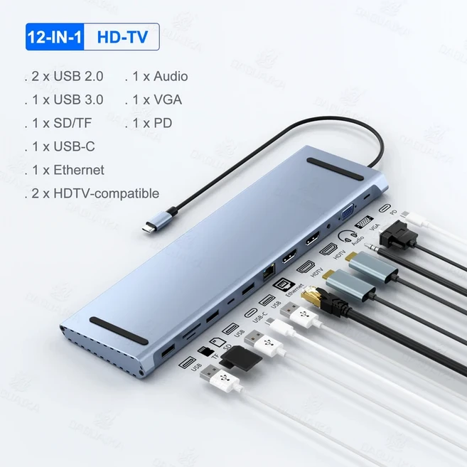 USB C 허브 유형 분배기 Thunderbolt 3 도킹 스테이션 노트북 어댑터(Macbook Air M1 iPad Pro RJ45 HDTV, 08 12 in 1 Dual HDTV