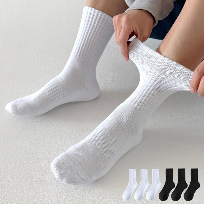 래비뜨 국산 두꺼운 쿠션 스포츠 장목 양말 6켤레, 1세트, 화이트+블랙