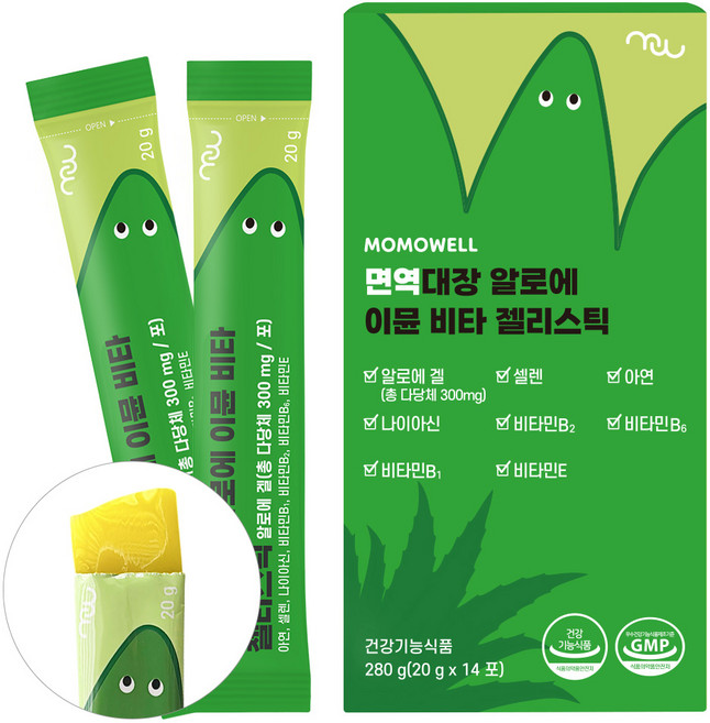 모모웰 알로에 젤리 스틱 면역대장 이뮨 비타 14포, 1개, 280g