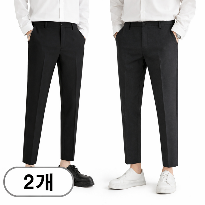 차쿠 1+1(2세트) 남성 9부 정장바지 스판바지 비즈니스 팬츠 출퇴근 회사 바지 캐주얼 바지 빅사이즈