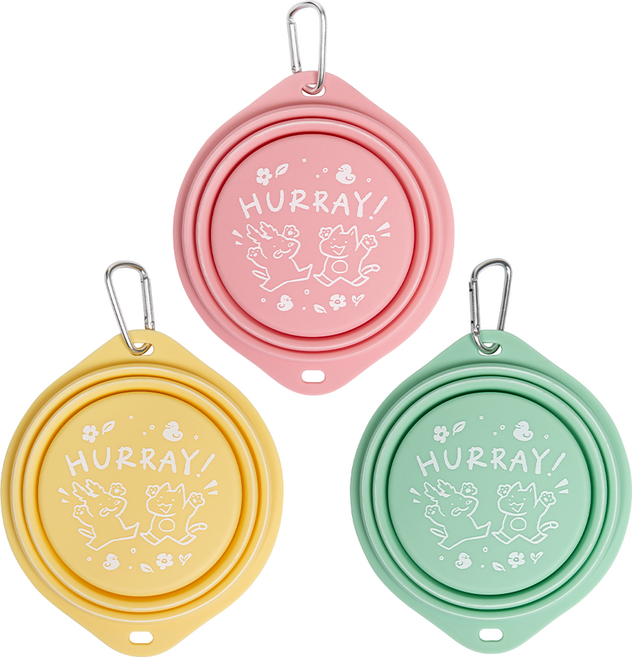 허레이 포터블 실리콘 보울 강아지 산책 휴대용 물그릇, 핑크, 1개