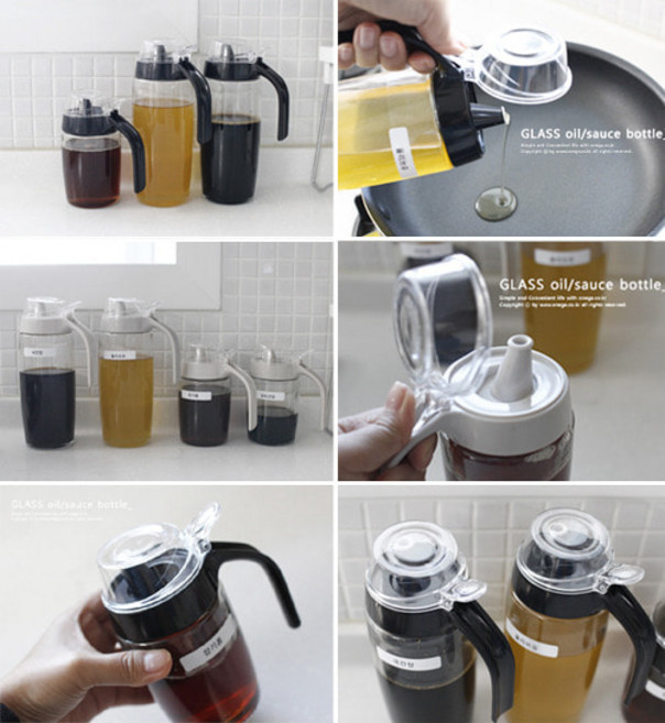 원터치 글라스 오일병. 오일/소스/육수등 보관하기 좋아요, 블랙, 250ml, 250ml