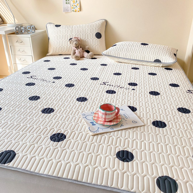 시즌오프 Frokom 5mm 천연 라텍스 여름 냉감 침대 패드 쿨매트 베개커버 세트, 검은방울