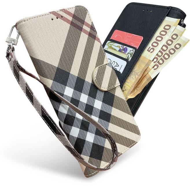 버킨체크 손목줄 스트랩 지갑형 수첩형 다이어리 휴대폰케이스