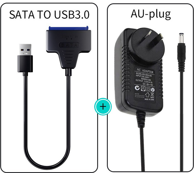 하드 드라이브 디스크용 USB 3.0 to SATA 케이블 3.5 인치 2.5 인치 SSD HDD SATA III 12V 2A 전원 어댑터, 07 B3.0A With AU Plug, 1개