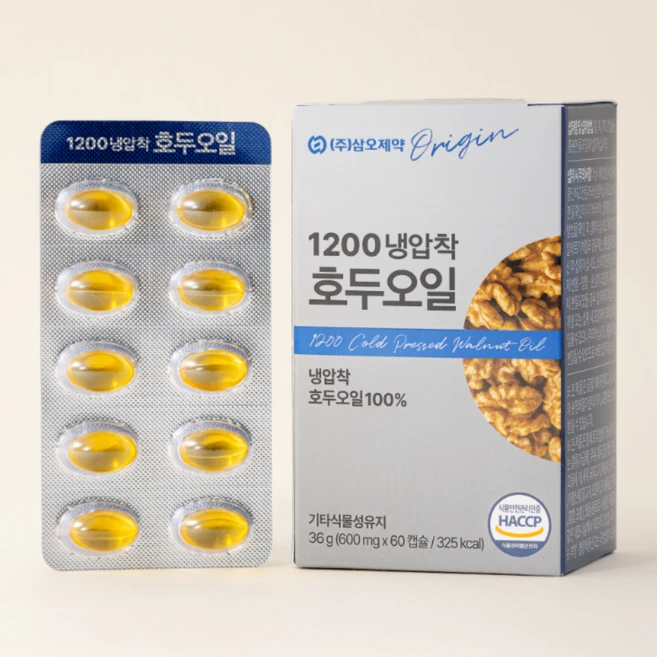 1200 냉압착 호두오일 엑스트라버진 100% HACCP 독일산 호두기름 호두유, 1개, 60정 - 쿠팡
