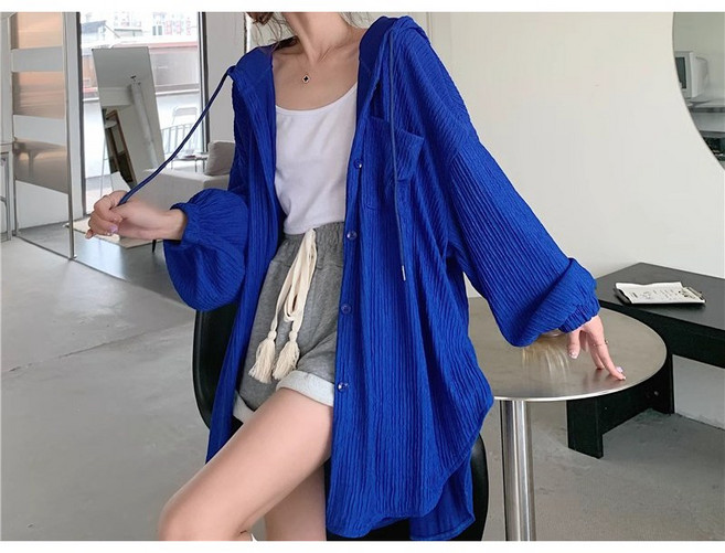 이유무무 NQ-469 여성 자외선 차단 루즈핏 단추 후드 가디건