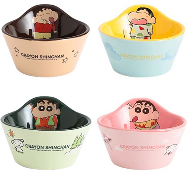 StarR 짱구는 못말려 캐릭터 공기 4개입, 1세트, 4그릇, 커피+핑크+블루+그린