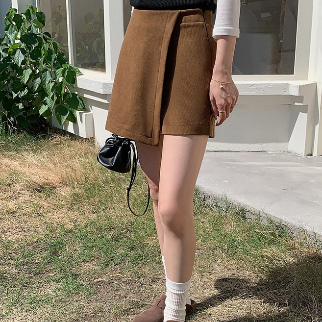 여성 봄 하이웨이스트 랩 치마 바지 부드러운 촉감 h라인 보이는 노출 방지 스커트 팬츠