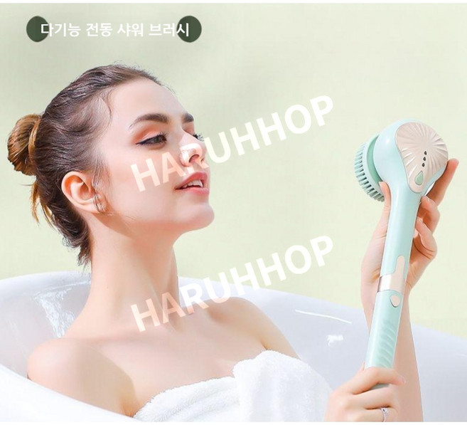 전동 때밀이 기계 자동 등 스마트 자동 기계 샤워 브러쉬 등드름 스크럽 마사지 회전, 화이트 5개 브러쉬 세트