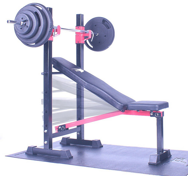 포스스포츠 각도조절 벤치프레스 핸들원판세트, black&red