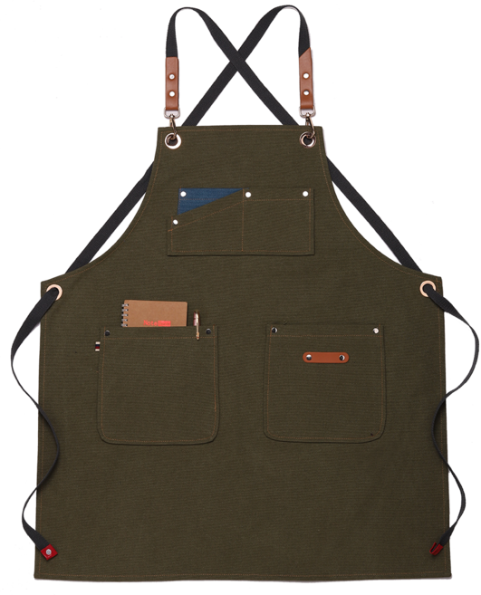 오가닉라이프 프리미엄 캔버스 앞치마 바리스타 카페 공방, 캔버스 앞치마(빅사이즈 가죽끈 심플-카키)