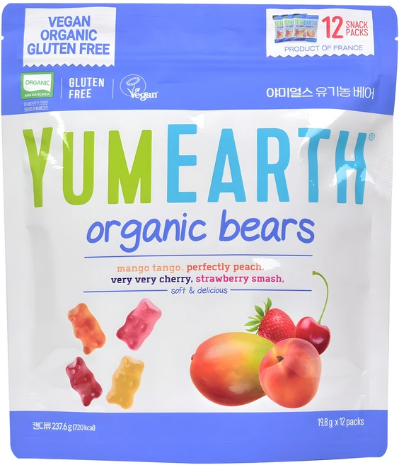 야미얼스 유기농 베어 젤리, 237.6g, 혼합맛(망고/복숭아/체리/딸기), 1개 - 쿠팡