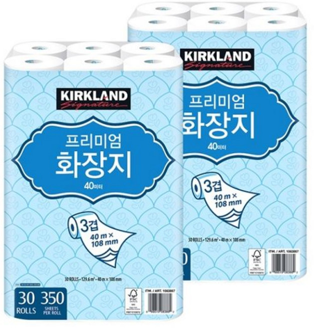 co커클랜드 프리미엄 3겹화장지 40m x 30롤x 2 yg5*5522rw, 1